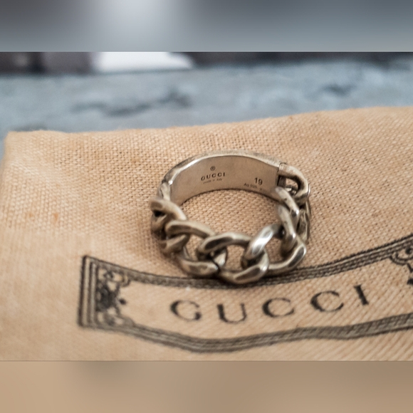 Gucci-NIB- Tag Chain Enamel Arg 925 Ring Gucci Size 19 - Picture 7 of 8